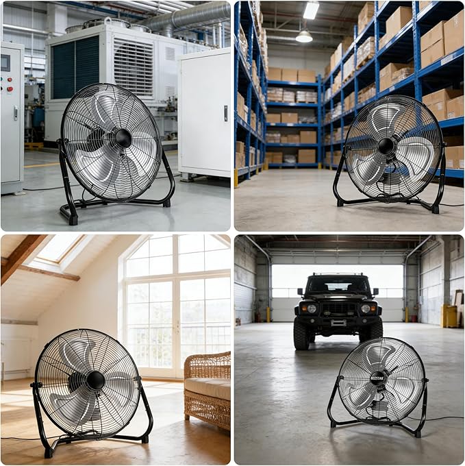 20 Inch Floor Fan,Heavy Duty Metal Industrial Fan - High Velocity Fan with 3 Speeds & Tilt, Powerful Metal Fan for Shop, Garage, Patio & Bedroom