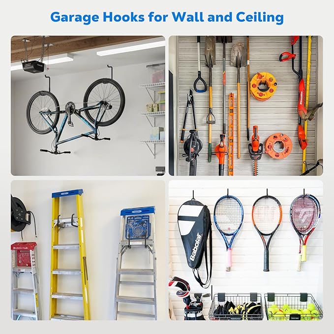 Housolution Screw in Bike Hooks, 8-inch for Wall and Ceiling, [6 Pack] Loading Capacity 75 LBS with Anti-Slip Coating, Heavy Duty Garage Storage Hooks for Bicycle, Foldable Chair, Ladder