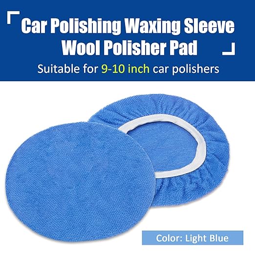 6 PCS Car Buffing Pads for 9-10 Inch Orbital Polisher, Microfiber Polishing Pad Buffer Polisher Bonnets, 9-10 Inch Polishing Pads Cover Waxing Pads for Car Detailing (Light Blue)