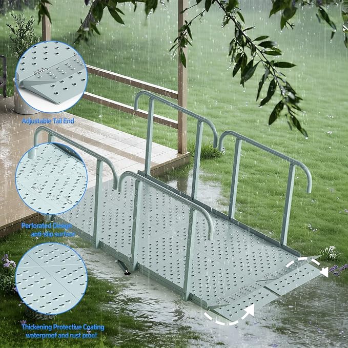 6'L x 36" W Portable Wheelchair Ramp with Handrails, Non-Slip Heavy Duty Handicap Ramp 850lbs Load Capacity, Wheelchair Ramp for Home Steps, Stairs, Doorway