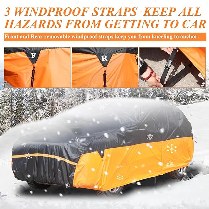 SUV Waterproof Car Cover for 170"-190" Automobilies, Outdoor Indoor All Weather Full Exterior Covers Windproof Rain Snow Sun Dust Heat UV Protection, Large Universal Winter Car Covers