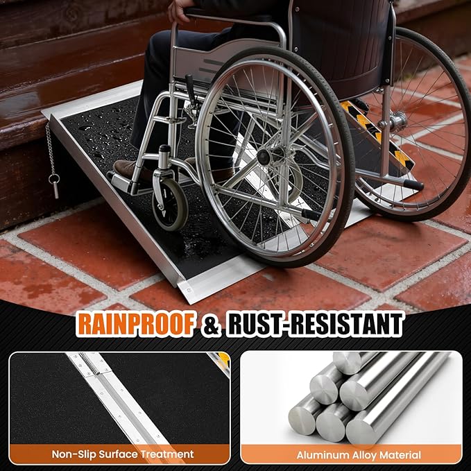 3FT Aluminum Folding Wheelchair Ramp - Heavy Duty 800 lbs Capacity, Portable Ramp for Cars, Stairs, Doorways, Scooters & Home Steps with Non-Slip Surface