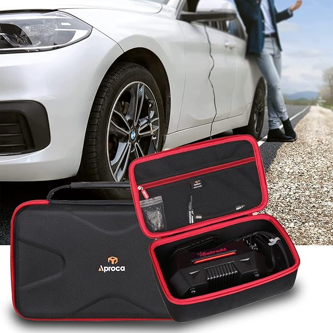 Aproca Tire Inflator Case Compatible with AstroAI Portable Air Compressor Tire Air Pump and Accessories-Black with Red zipper (Case Only)