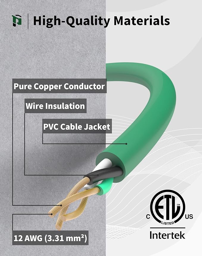 6Ft 12/3 Outdoor Extension Cord with 3-Outlets, Heavy Duty 12 Gauge 3 Prong Extension Cord Waterproof with Lighted end, 15A 12AWG 1875W SJTW, ETL Listed - Great for Garage, Garden and Home, Green