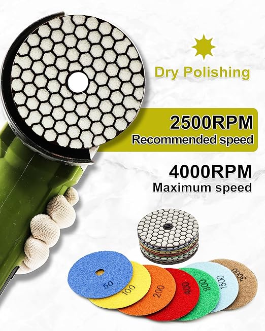 Dry Diamond Polishing Pads 4"/100mm - 8pcs Grit 3000 Polish Pad Kit for Granite Marble Artificial Stone Quartz for Angle Grinder SANLEETEK