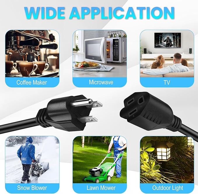 Short Power Extension Cord,16AWG/13A,Outlet Saver, 3 Prong Male Plug to Female Socket Heavy Duty Power Extension Cable (3.3FT/1M)