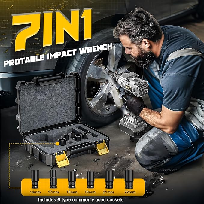 DIYtoolifz Cordless Impact Wrench 1/2 inch for Dewalt 20v Battery, 1000FT-LBS(1360N.m) Brushless Electric Impact Gun, High Torque Power Impact Driver with 6Pcs Sockets & Storage Case (Tool Only)