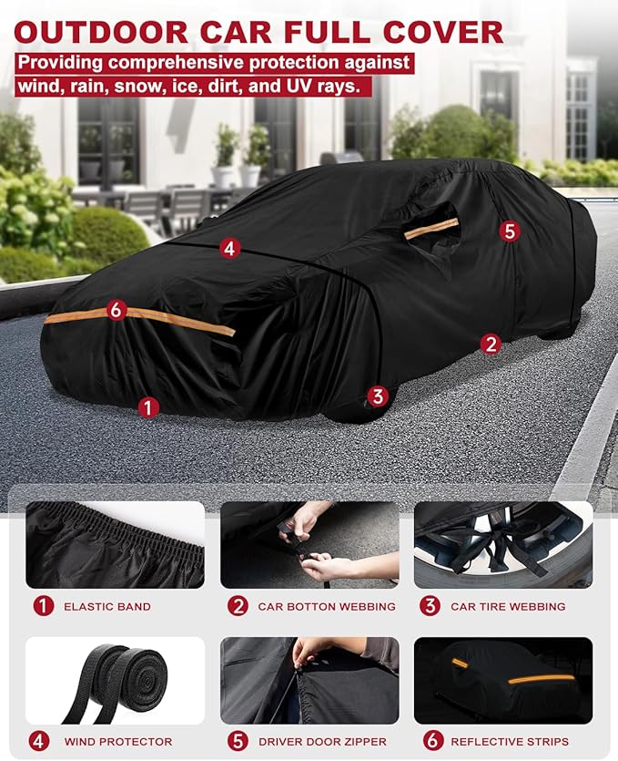 Car Cover for Chevy/Chevrolet Corvette C4 C5 C6 C7 1980-2019 | Heavy Duty Outdoor Full Exterior Cover | Sun, Rain, UV, Dust, and Snow Protection with Door Zipper (Black)