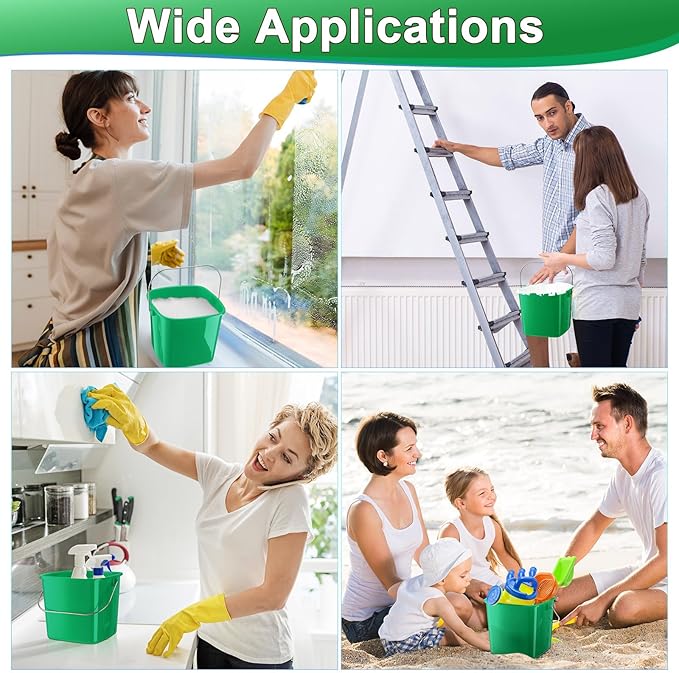 Zhehao 6 Pcs 3 Quart Bucket for Cleaning Small Sanitizer Bucket for Restaurant Square Plastic Pail with Handles for Home, Offices, Commercial Use, Food Service(Dark Green)