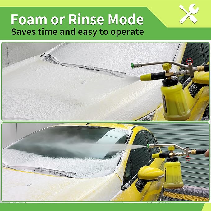Foam Cannon Dual Connector Accessory for Pressure Washer, Double Tip Attachment Soap Cannon with Replacement Adapter for Portland Husky and Ryobi Power Washer, 1/4" Quick Connect, 5 Nozzles