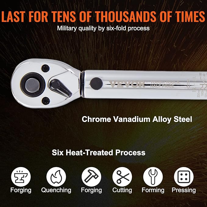 VEVOR 1/4-inch Drive Click Torque Wrench, 20-200in.lb/3-23n.m Mechanical Dual Range Scales, Dual-Direction Adjustable with Adapters Extension Rod