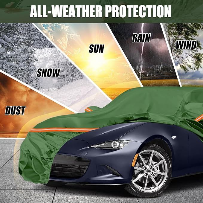 Waterproof Car Covers Replace for 1998-2025 Mazda Miata/MX-5, Multilayer Heavy Duty with Cotton Liner All Weather Car Cover with Zipper Door, Windproof Bands for Snow Rain Dust Protection