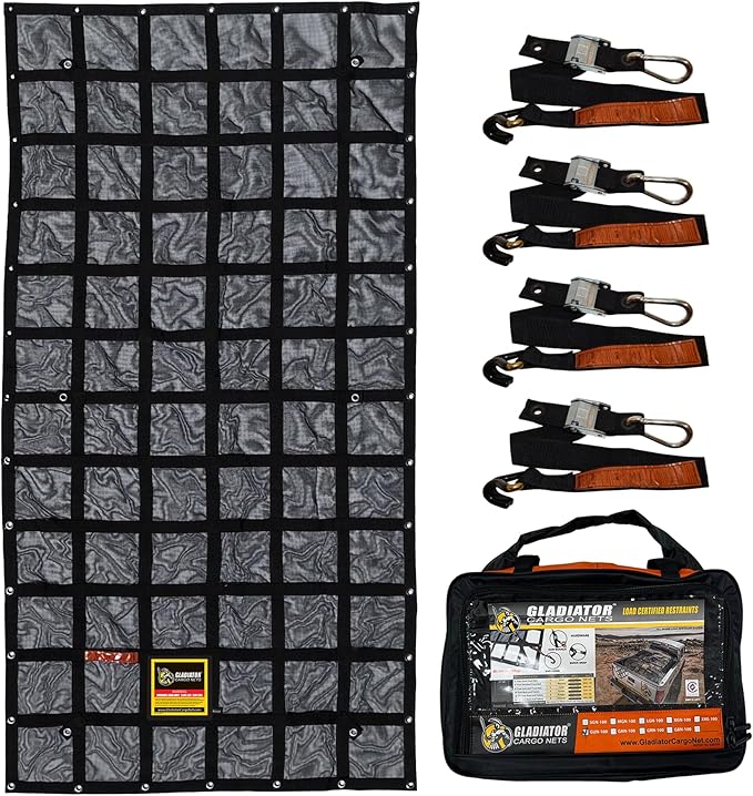 Gladiator Cargo Nets - Heavy Duty Cargo Net - Utility Beds and Trailers - Roof Racks - Accesories- SUV- (GUN-100) 4' x 8'