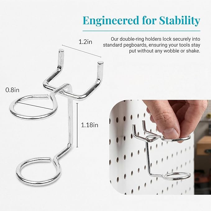 5Pcs Pegboard Screwdriver Holder Tool Organizers Double-Ring Peg Board Hang Tool Holders Hooks and Hangers for Screw Drivers Wrench Hammer Pliers Storage Accessories Wall Mount Tool Storage