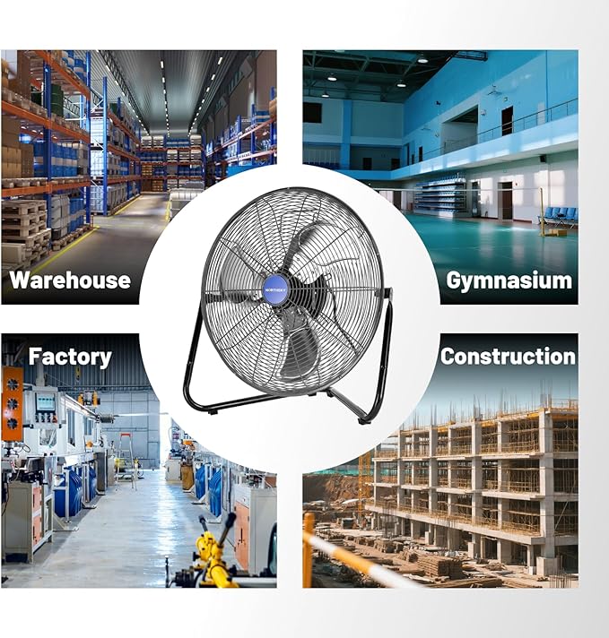 NORTHSKY 18" Floor Fan, 3200 CFM Industrial Fan, 3 Speeds, Durable Steel Safety Grille, 1/8 HP, 360° Head Hit, for Manufacture, Construction, Warehousing with UL-Certified Safety Compliance