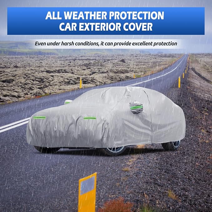 Car Cover Fit for BMW 5 Series 528i 530i 535i 540i M5 M550i M550 (2007-2025), Migaven Waterproof Full Exterior Cover Sun Rain Protection with Door Zipper, Silver