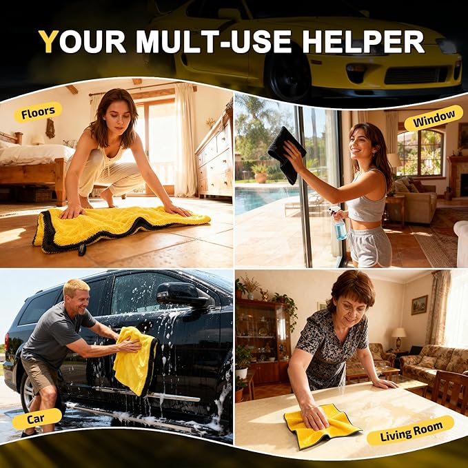 1400 GSM Car Drying Towels Car Detailing– XXL Microfiber Towels for Cars, Trucks (48" x 24"), Ultra-Absorbent, Streak-Free, Scratch-Free, No Water Spots, Double-Twist Pile & Edgeless Design