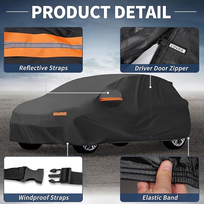 X AUTOHAUX Car Cover Outdoor Waterproof Sun Rain Snow Hail Protection with Left Side Door Zipper 210D-PU for Kia Sorento