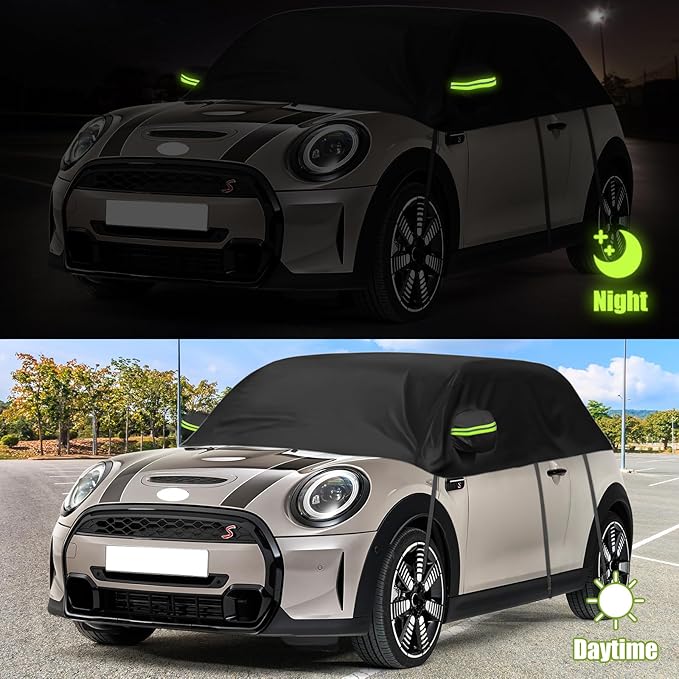 Half Car Cover Compatible with 2000-2024 Mini Cooper/S/Hardtop 2 Dr, Hail Protector Car Cover for Windproof Dustproof UV Resistant Protect Your Windshield and Roof