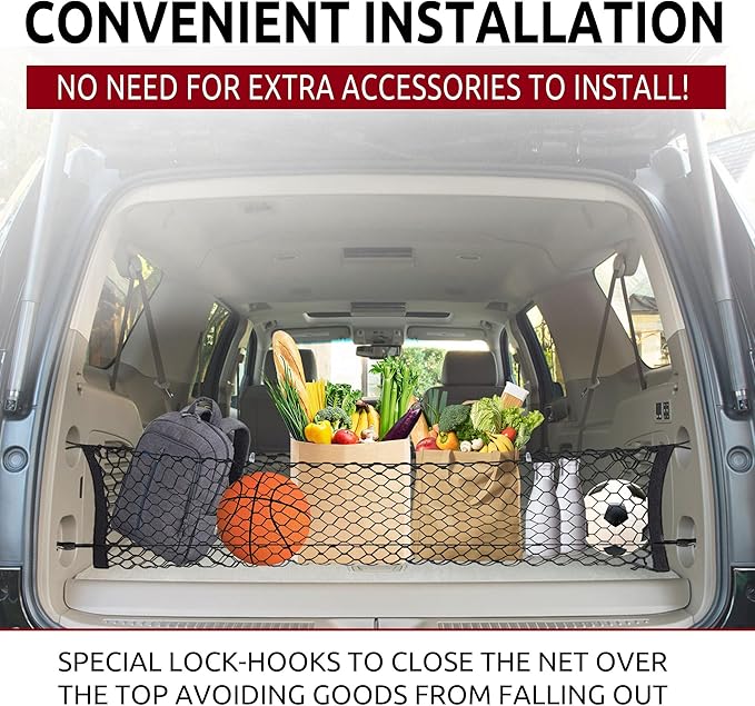 Envelope Style Automotive Elastic Trunk Mesh Cargo Net for Suburban fits Tahoe 2015-2025 - Premium Trunk Organizer and Storage - Luggage Net for SUV - Best Car Organizer Made for Escalade fits Yukon