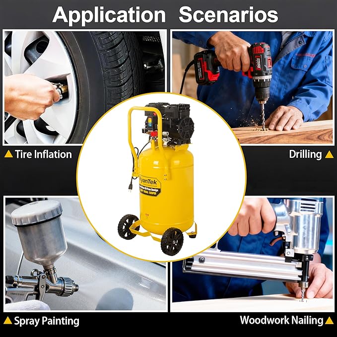 15-Gallon Air Compressor,2HP,Vertical Tank, 4.5CFM@90PSI,Quiet 66dB Twin Cylinder, Oil-Free, for Inflation, Nail Guns,Auto Repair, Painting, Woodworking and Home Use(Maximum Pressure 125 PSI)