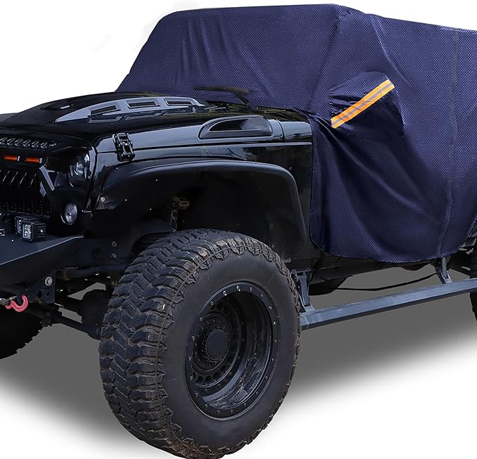 X AUTOHAUX SUV Car Cover Cab Cover Fit for Jeep Wrangler JK JL Hardtop 2 Door 2007-2021 Outdoor Sun Dust Wind Snow Protection 210D Oxford with Driver Door Zipper Navy Blue