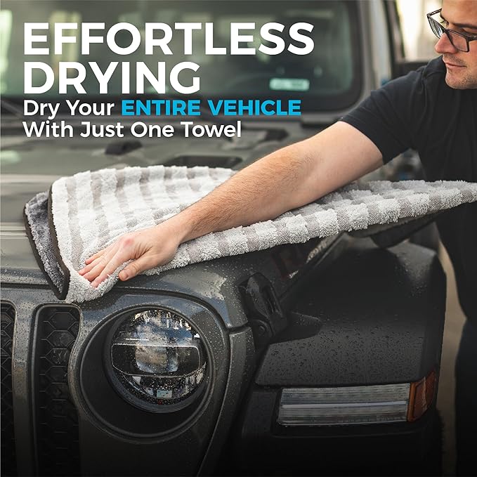 The Rag Company Gauntlet Car Drying Towel - 70/30 Korean Microfiber, Dries Faster Without Scratching, 900gsm, 30x36 inches, Ice Grey/Grey, Pack of 2
