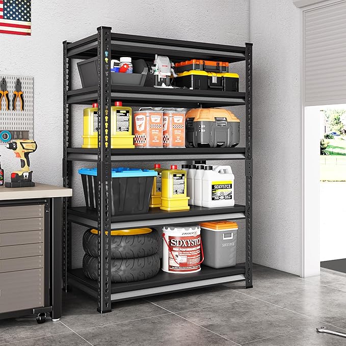Garage Shelving Heavy Duty, 2200 Lbs Loads Garage Storage Shelves Heavy Duty, 5-Tier Metal Shelving Units and Storage for Basement, Retiple Tanks,40''Wx18 Dx72 H,Black