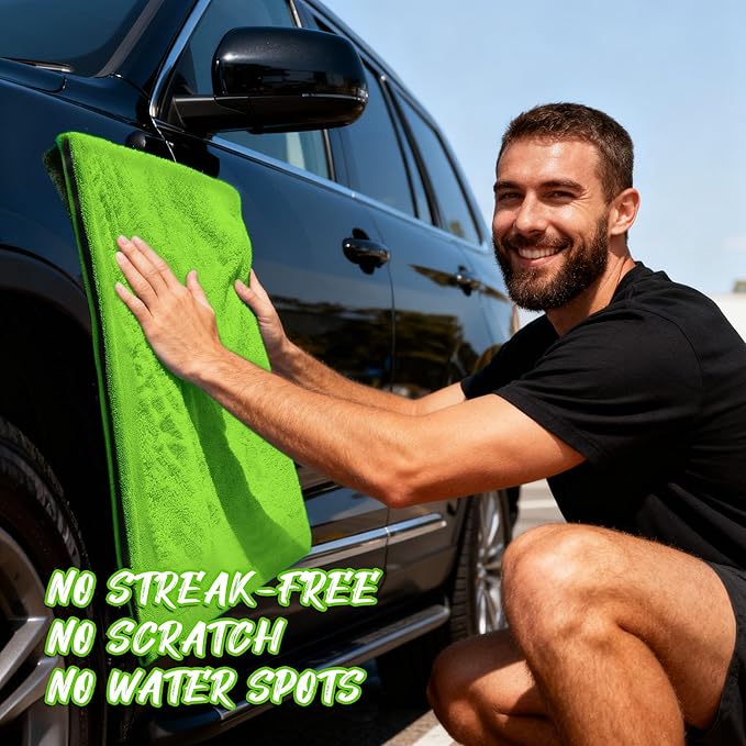 PUGPIU Microfiber Car Drying Towel Extra Large Super Absorbent 48"X24", 1400 GSM Flash Detail Car Wash Drying Towel Edgeless with Two Sided Soft Twisted-Loop, No Water Spots Streaks for Cars (Green)
