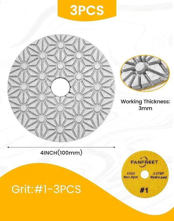 Wet/Dry 3 Step 4 Inch Diamond Polishing Pads,Step 1 Granite Polishing Pads for Granite Quartz Marble Concrete Terrazzo