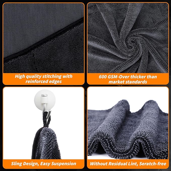 12 PCS Microfiber Towels for Cars 24x16 Inch Microfiber Cleaning Cloths Bulk Soft Car Detailng Towel Cloths 600 GSM Detailing Buffing Quick Drying Towel Polishing Waxing Auto Detailing Towel Cloth