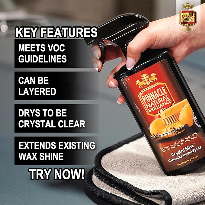 Pinnacle Natural Brilliance Crystal Mist Detail Spray | Carnauba Wax-Based Formula for Shine & Protection | Extends Existing Wax Shine | Spray Bottle & Refill Combo | PIN-370-COMBO | 16oz & 128oz
