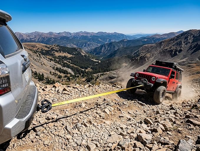 TGL 3 inch, 20 Foot Heavy Duty Tow Strap with Loops, 2-Pack of Soft Shackles for Recovery. Soft Shackle Recovery Kit, Towing Kit. Compatible with Jeep, Ford, Toyota.