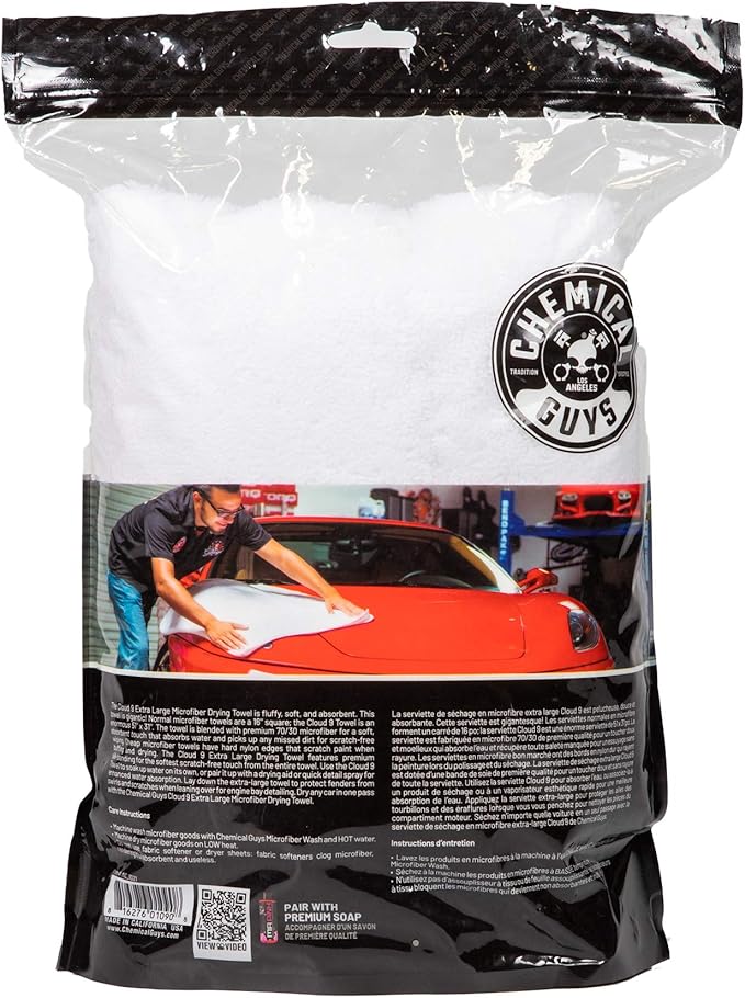 Chemical Guys MIC1021 Cloud 9 Extra Large Microfiber Drying Towel, Safe for Car Wash, Home Cleaning & Pet Drying Cloths - 1 Pack