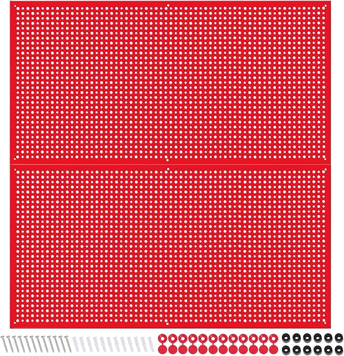 Metal Pegboard for Garage Storage,Steel Pegboard Heavy Duty 16-Inch X 32-Inch Metal Peg Board Tool Organization Panels (Red, 2 Pack)