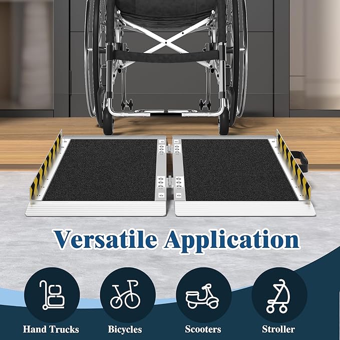 Portable Wheelchair Ramp 2FT, Non-Slip Aluminum Folding Handicap Ramp for Home Steps, 600LBS Capacity Threshold Ramp for Doorways, Stairs, Scooters