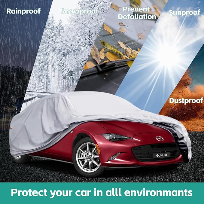 6 Layers Small Car Cover for Coupe Sports Waterproof All Weather, Heavy Duty Full Exterior Cover Suitable for Mazda Miata/MX-5, BMW Z3, Honda S2000, Saturn Sky etc. Size A1 (See Size Chart)
