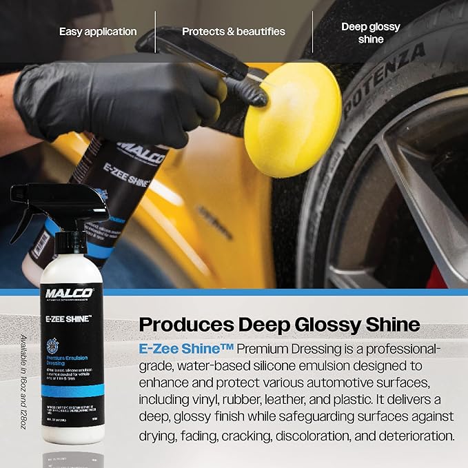 Malco E-ZEE Tire Shine Spray – Premium Emulsion-Style Dressing for All Vehicle Tires/Produces Deep Glossy Shine / 16 oz. (118116)