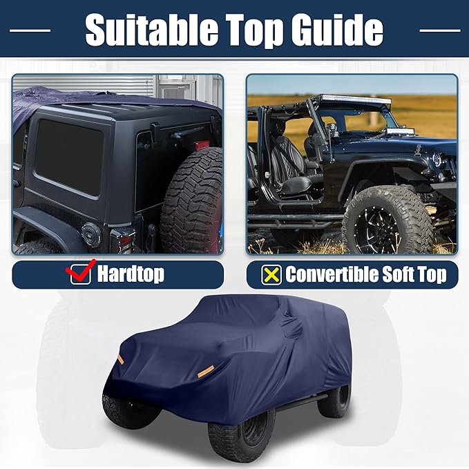X AUTOHAUX SUV Car Cover Fit for Jeep Wrangler JK JL 4 Door 2007-2021 Outdoor Waterproof Sun Dust Wind Snow Protection 210D Oxford with Driver Door Zipper Navy Blue