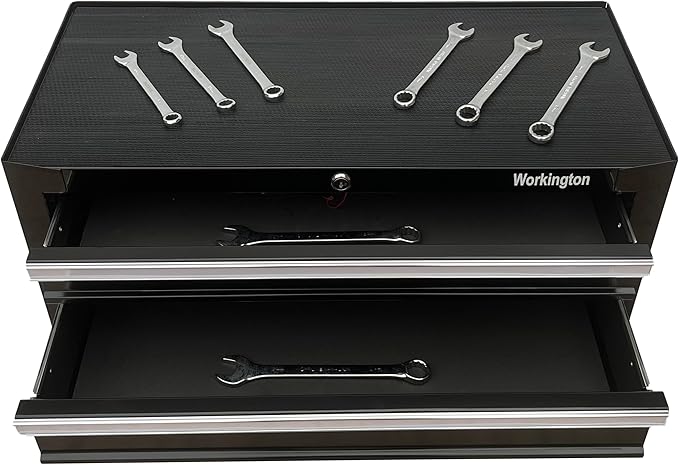 Workington Industrial 2 Drawers Portable Metal Intermediate Box, 26" Middle Tool Chest Cabinet with Ball Bearing Drawer Slides, Steel Tool Storage Box Organizer 4008 Black