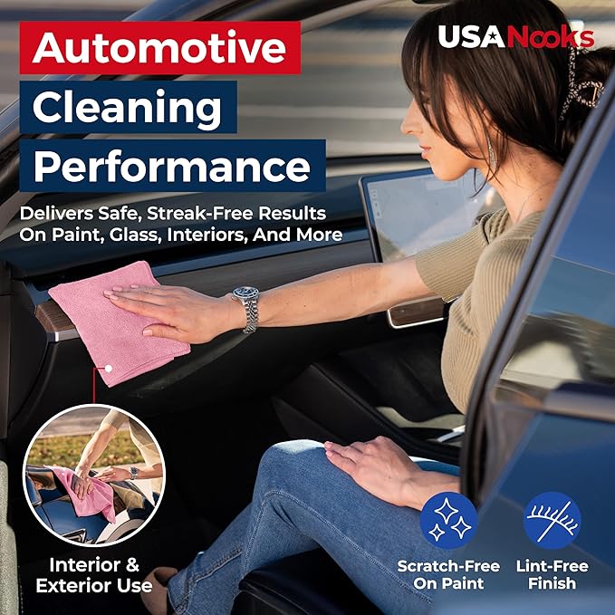 USANOOKS Microfiber Cleaning Cloth Light Pink - 8 Pcs 12.5"x12.5" - High Performance - 1200 Washes, Ultra Absorbent Towels Weave Grime & Liquid for Streak-Free Mirror Shine - Car Washing Cloth