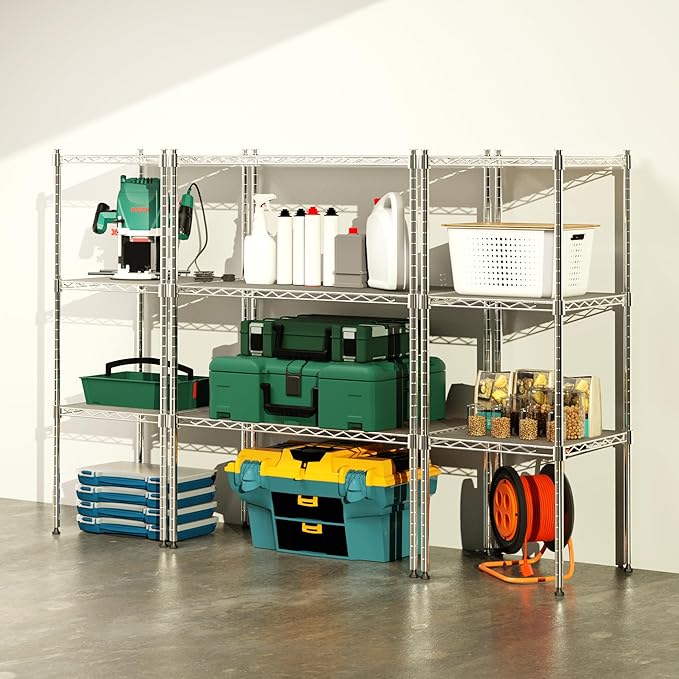Whitmor 1 Tier Supreme Stacking Shelving Unit, Wire Metal Home Storage Organizer, 15" L x 14" W x 15" H, Chrome W/Liner