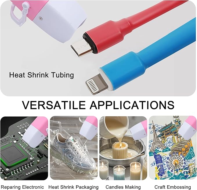 mofa Mini Variable Temp Heat Gun 350W 250℉~850℉(150℃- 450℃) Fast Heating,LCD Digital Display Hot Air Gun Tools with Reflector Nozzle&Tripod Overload Protection for Crafting,Embossing,Drying (Pink)