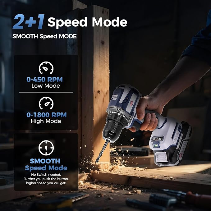 20V Cordless Drill, Power tool, 620 in-lbs Torque, 3/8" Metal Keyless Chuck with Safety Lock, 20+1 Position Electric Drill Driver with LED, Brushless Power Drill with 2.0Ah Battery and Charger