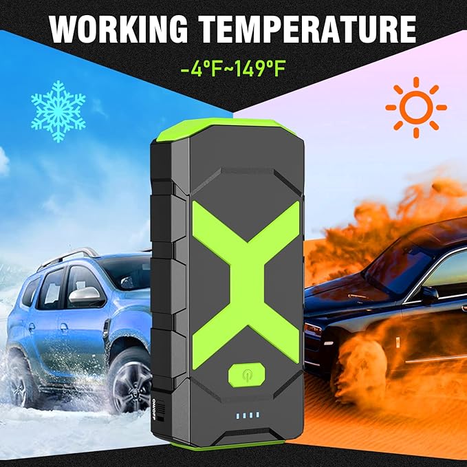 BOOKOO Jump Starter 2000A for Car,Boat,Lawnmower 8.0L Gas&6.5L Diesel Engines Portable 12V Car Battery Jump Starter with Cables,Wall Charger,USB 3.0 Fast Charging,16V DC Output,3 LED Modes
