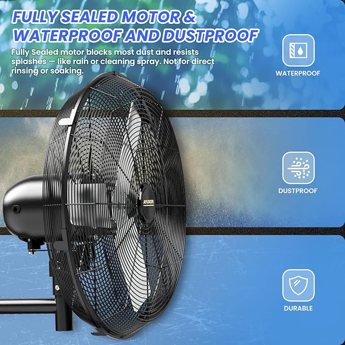 Outdoor Wall Mount Fan, 4 Speed Oscillating Wall Fan with All Sealed Brushless DC Motor, Heavy Duty Industrial Fans, Waterproof Fans for Patios, House, Garage, Warehouse, Factory, 20'' Remote Control