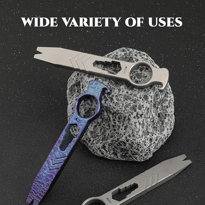 Titanium Pry Bar Bottle Opener, 5.51" Multi Tool Crowbar with Multi-size Wrench/Screwdriver/Nail Puller Function QG002 (Stonewash)