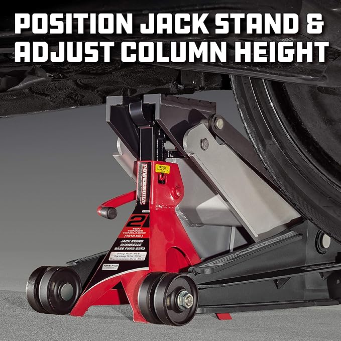 Powerbuilt 2 Ton U-Jack Garage Jack, 3000 LBS Loading Capacity, Lift Range: 4-1/2-Inch to 18-3/4-Inch, Unique Saddle for sliding jackstand into - 620516