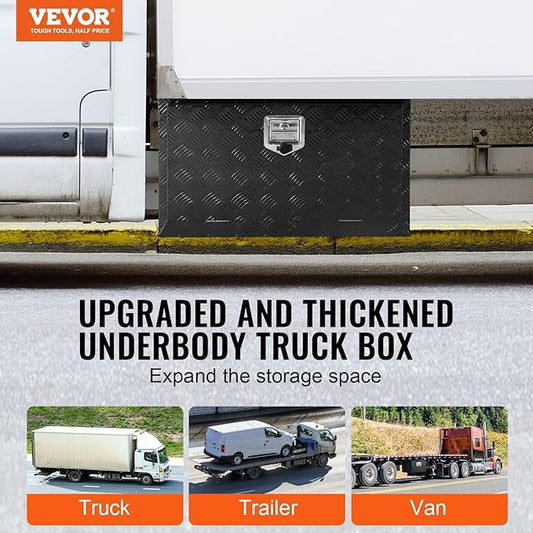 VEVOR Underbody Truck Box, 30" x 17" x 18" Pickup Storage Box, Heavy Duty Aluminum Diamond Plate Tool Box with Lock and Keys, Waterproof Trailer Storage Box with T-Handle Latch for Truck, Van, Trailer
