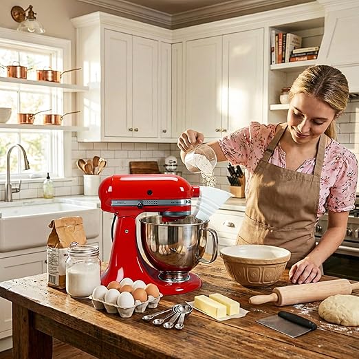 Flour Funnel for Kitchen Aid Mixer with Spatula & Brush Set - Silicone Collapsible Stand Mixer Attachment Compatible with KitchenAid 4.5-5 QT Tilt-Head (KSM150), Mess Free Dishwasher Safe (Blue)